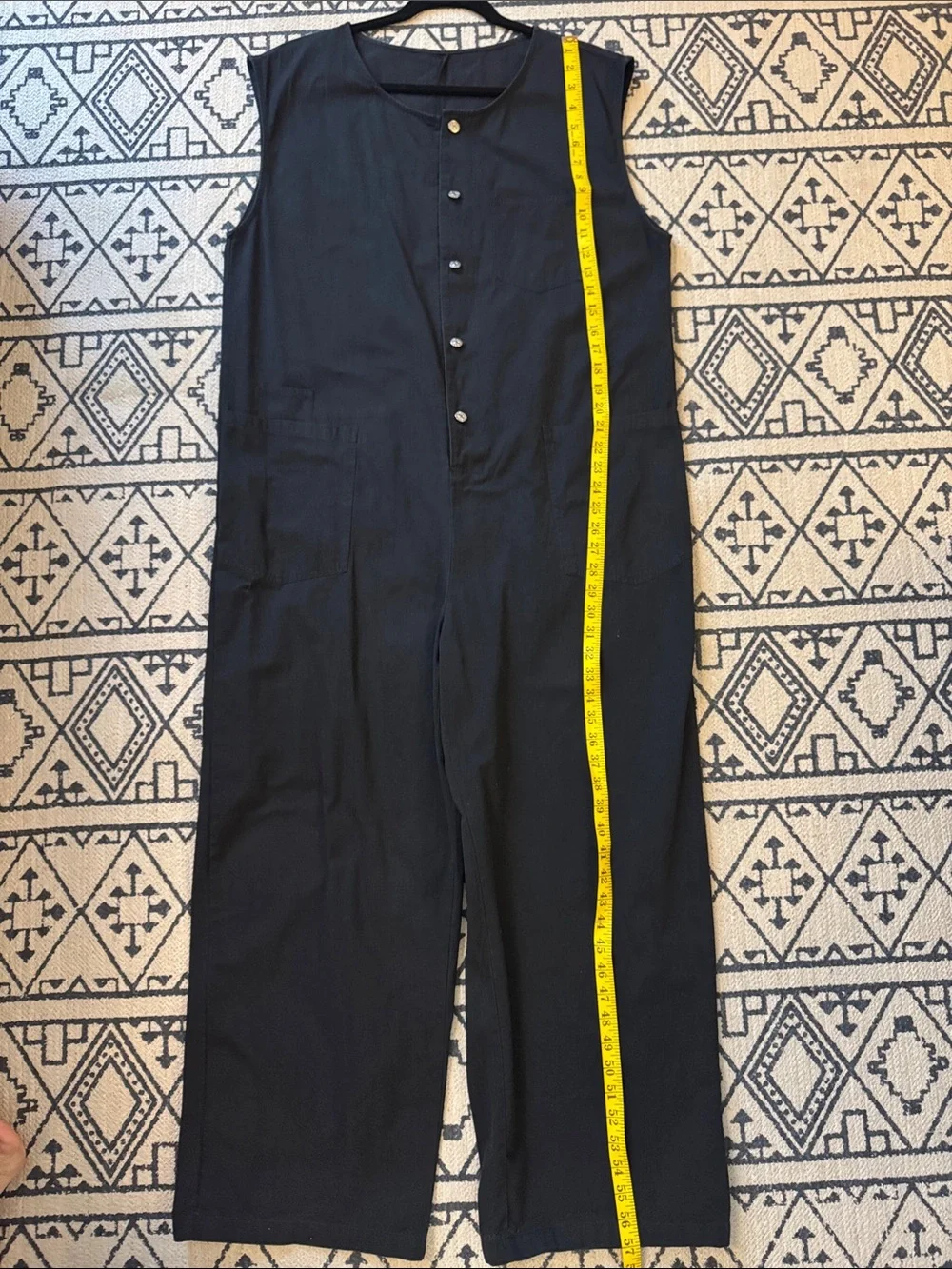 Sleeveless Black Jumpsuit with Front Buttons and utility pockets - Picture 9 of 12